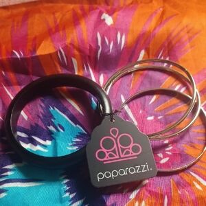 Paparazzi Black and Silver Bangle Set